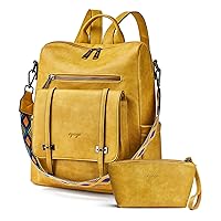 OPAGE Backpack Purse for Women Leather Backpack Purse Travel Backpack Fashion Designer Ladies Shoulder Bags With Wristlets-Yellow
