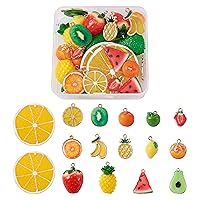 30pcs/Box Resin & Alloy Enamel Fruit Charms 15 Styles Apple Lemon Orange Pineapple Strawberry Dangle Pendants for DIY Necklace Bracelet Earrings Jewelry Making
