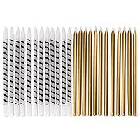 Papyrus Birthday Candles, White & Black Stripe & Gold (24-Count)
