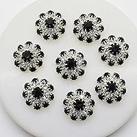 20pcs 20mm Black Round Rhinestones Diamond Buttons Decorative Beads DIY Craft Embellishment for Headbands Hair Bows Wedding Bouquet Clothes Accessories with Hole for Sewing