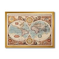 Ancient Map of The World VIII Vintage Framed Wall Art, Brown, 32x24