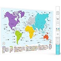 Colorful World Map with Flags & Capitals + 50 Interesting Facts - XL Wall Art Poster for Home & Classroom - Educational for Kids & Adults