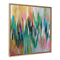 Kate and Laurel Sylvie Brushstroke 155 Framed Metallic Canvas Wall Art by Jessi Raulet of Ettavee, 30x30 Bright Gold, Bright Colorful Modern Abstract Wall Décor