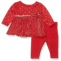 baby-girls Sweater Knit Glitter Dress and Legging Outfit Set