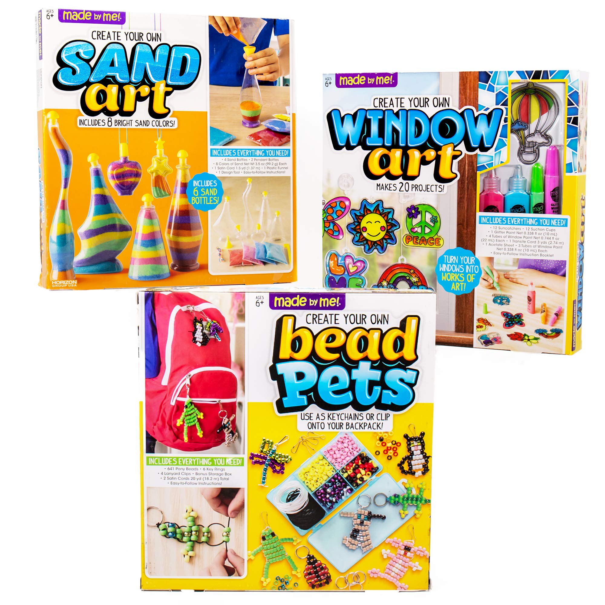 Made By Me Creative Activity Kit Multipack with Window Art, Sand Art & Bead Pets by Horizon Group USA