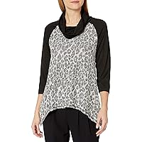 Ruby Rd. Women's Cowl-Neck Shimmer Jacquard Spots Top in Combo, Black/Alabaster/Black, Small