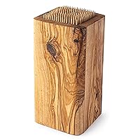 Olive Wood Knife Block - Wooden Knife Holder - Wood Knife Blocks & Storage - Knife Block Organizer & Holder for Large & Small Knives - Space Saver Knives Storage for Kitchen Counter