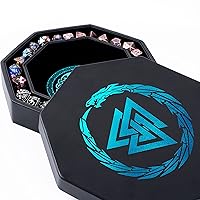 DND Dice Tray - Premium 8 Inch Dice Tray Dungeons and Dragons - Beautiful Cerulean Blue Valknut and Dragon Design - Perfect RPG Dice Rolling Tray with D&D Dice Box Storage to Protect Dice