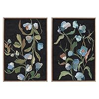 Kate and Laurel Sylvie Beaded Foliage III and Foliage I Vintage Framed Canvas Wall Art Set by Nikita Jariwala, 2 Piece Set 23x33 Gold, Soft Colorful Flower Bouquet Art for Wall