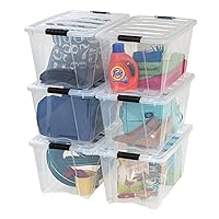 IRIS USA 6 Pack 53 Quart Stackable Plastic Storage Bins with Lids and Latching Buckles, Clear, Containers with Lids and Latches, Durable Nestable