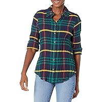 Foxcroft Women's Rhea Long Sleeve Herringbone Pucker Tartan Blouse