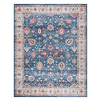 Gertmenian Printed Indoor Boho Area Rug - Non Slip, Ultra Thin, Super Strong, Tufted Rug - Home Décor for Entryway, Bedroom, Living Room - 3.5x4.5, Cullen Blue/Tan, 28930