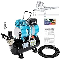 Master Airbrush Cool Runner II Dual Fan Air Tank Compressor System Kit with a Pro Set G222 Gravity Airbrush Kit with 3 Tips 0.2, 0.3 & 0.5 mm - Hose, Holder, How-To Guide - Hobby, Auto, Cake, Tattoo