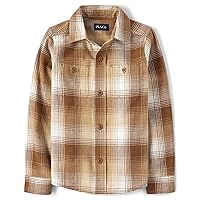 The Children's Place Boys' Long Sleeve Flannel Button Up Shirt, Spruce Plaid, X-Large