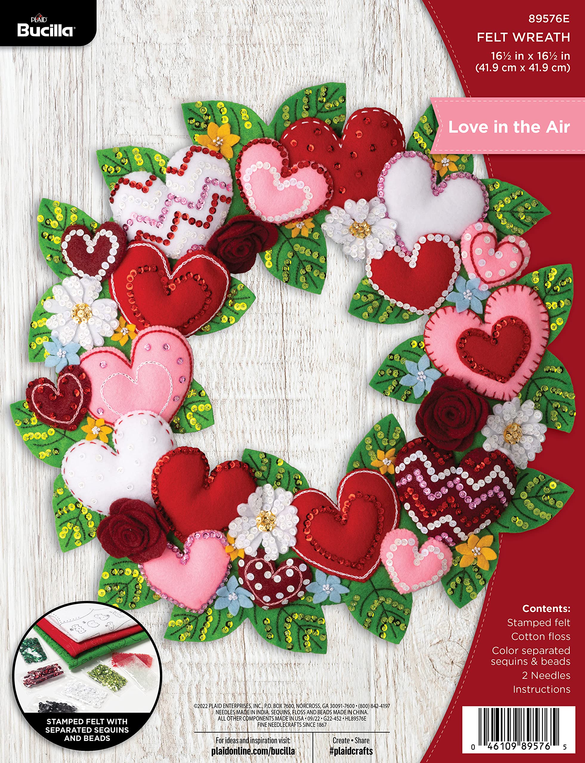 Bucilla, Love in The Air Felt Applique Wall Hanging Kit, Perfect for DIY Needlepoint Arts and Crafts, 89576E