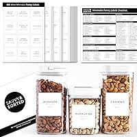 SAVVY & SORTED Minimalist Pantry Labels, 180 Waterproof Vinyl Stickers for Food Containers - Kitchen Labels for Organizing Storage Bins, Jars, Kitchen
