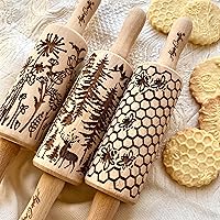 3 mini Embossed Rolling Pin Set WILD with Bees, Meadow and Forest Patterns by Algis Crafts for Cookies and Pottery by Algis Crafts