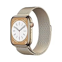 Apple Watch Series 8 [GPS + Cellular 45mm] Smart Watch w/Gold Stainless Steel Case with Gold Milanese Loop. Fitness Tracker, Blood Oxygen & ECG Apps, Always-On Retina Display, Water Resistant
