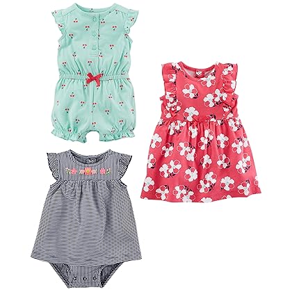 Simple Joys by Carter's Baby Girls' Romper, Sunsuit and Dress, Pack of 3
