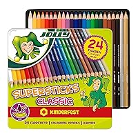 Supersticks Premium European Colored Pencils with Tin Carrying Case; Set of 24, Arts and Crafts, Perfect for Adult and Kids Coloring
