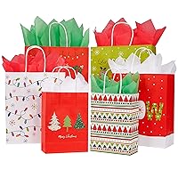 SUNCOLOR Pack of 24 Christmas Gift Bags Assorted Sizes With Tissue paper (8 Large 13