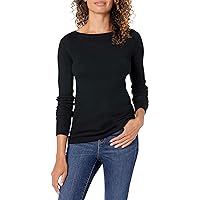 Amazon Essentials Women's Lightweight Ribbed Long-Sleeve Boat Neck Slim-Fit Sweater