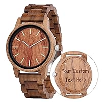 Personalized Wood Casual Watch Custom Engraved Watch for Men Walnut Wooden Analog Quartz Japanese Movement Wrist Watch