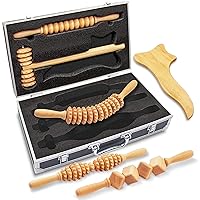 SereneLife 6 Pcs Wooden Massage Roller Kit for Body Sculpting w/Hard Case, Anti Cellulite Lymphatic Drainage Tool Set