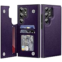 for Samsung Galaxy S24 Ultra Case Leather Wallet with Card Holder, Flip Cover Kickstand Magnetic Closure Shockproof Heavy Duty Protective Case for Galaxy S24 Ultra-Violet