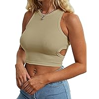 Abardsion Women's Ribbed Crop Tank Top Sleeveless Crew Neck Racerback Cut Out Backless Halter Tops