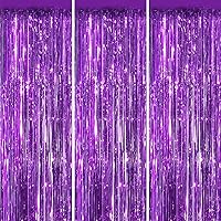 Purple 3 Pack Metallic Tinsel Foil Fringe Curtains, 3.3x8.3 Feet Purple Streamers Backdrop for Party, Door Streamers Party Decorations, Party Streamers for Birthday Christmas Party Decorations