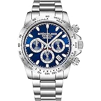 Stuhrling Original Mens Sport Chronograph Watch - Stainless Steel Brushed Matte Bracelet, 891 Formula i Watches Collection (Blue)