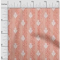 Cotton Poplin Peach Fabric Stripe,Leaves & Floral Block Quilting Supplies Print Sewing Fabric by The Yard 42 Inch Wide