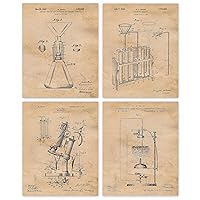 Vintage Science Lab Chemistry Patent Prints, 4 (8x10) Unframed Photos, Wall Art Decor Gifts Under 20 for Home Office College Man Cave School College Student Teacher Coach Product Engineer R&D Champion
