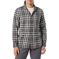 Amazon Essentials Men's Slim-Fit Long-Sleeve Plaid Flannel Shirt (Limited Edition Colors), Grey White Plaid, Medium