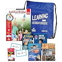 Summer Bridge Activities 5-6 Bundle, Ages 10-11, Math, Language Arts, and Science Summer Learning 6th Grade Workbooks All Subjects, Division Math Flash Cards, Children's Books, and Drawstring Bag