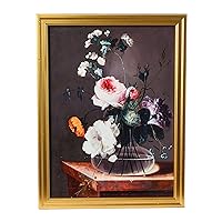 Creative Co-Op Vintage Reproduction Floral Still Life Print with Solid Wood Frame