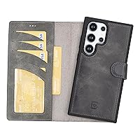 BOULETTA for Samsung Galaxy S24 Ultra Wallet Case - Handmade Full-Grain Leather Detachable Magnetic Flip Phone Case with Card Holders (4), RFID Blocking, Kickstand 6.8 Inches, Gray