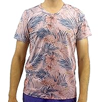 Men's Fun Colorful Novelty Print V-Neck Short-Sleeve T-Shirt S-XXL (Medium, Pink Flamingo Print)