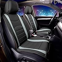 Front Set Faux Leather Seat Cushions Cover for Low Back Seat, Universal Fit, Airbag Compatible Seat Cover for SUV, Sedan, Gray/Black