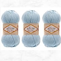Alize Baby Best Yarn 90% Anti-Pilling Acrylic 10% Soft Bamboo Blend Crochet Hand Knitting Art Lot of 3 Skeins 300gr 786yds (3 Pack, Blue - 40) (AlizeBabyBest)