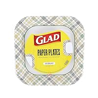 Glad Everyday Square Disposable Paper Plates with Harvest Weave Design | Heavy Duty Soak Proof, Cut-Resistant, Microwavable Paper Plates for All Foods & Daily Use | 10 Inches, 20 Count