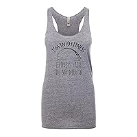 I'm Into Fitness - Fitness Taco In My Mouth, Women's Graphic Racerback Tank Top by Moonlight Makers, Funny Gift for Her, Shirts with Sayings, Yoga Tee (M, Heather Gray)