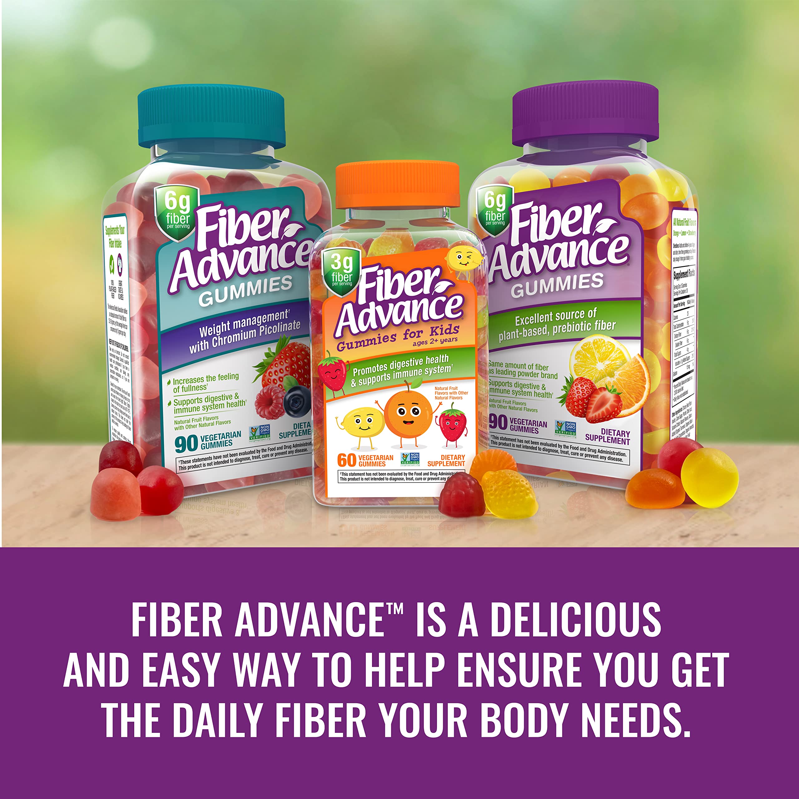 Fiber Advance Gummies | 100% Plant Based Fiber Supplement for Digestive Health | Chicory Root Inulin Prebiotic Fiber Gummies | Gluten Free, Vegetarian, & Non-GMO (Kids 3-Pack)