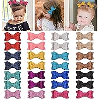 28PCS 2.75'' Baby Girls Pigtail Bows Sparkly Sequin Glitter Hair Bows With Alligator Clips Hair Barrettes Accessory for Girls Toddlers Kids Teens