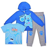 Nickelodeon Blue’s Clues Boys 3 Piece T-Shirt, Zip Up Hoodie and Joggers Set for Infants and Toddlers – Blue/Grey