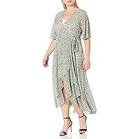 City Chic Women's Floaty Dress with Hi-lo Ruffle Hem and Front Tie