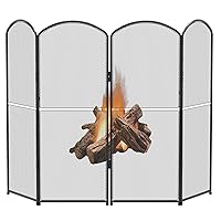 OYEAL Fireplace Screen Stand Black Fire Spark Guard Cover Decorative 4 Panel Foldable Fireplace Cover for Home Indoor Fireplace, Black (47.8