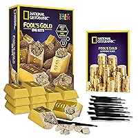 NATIONAL GEOGRAPHIC Fool’s Gold Dig Kit – 12 Gold Bar Dig Bricks with 2-3 Pyrite Specimens Inside, Party Activity with 12 Excavation Tool Sets, Great Stem Toy for Boys & Girls or Party Favors