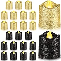 24 Packs Flameless Glitter Candles LED Votive Tealights Battery Operated Tea Lights Warm Yellow Light Holder for Anniversary Wedding New Year Christmas Centerpiece Table Outdoor Decor (Gold, Black)
